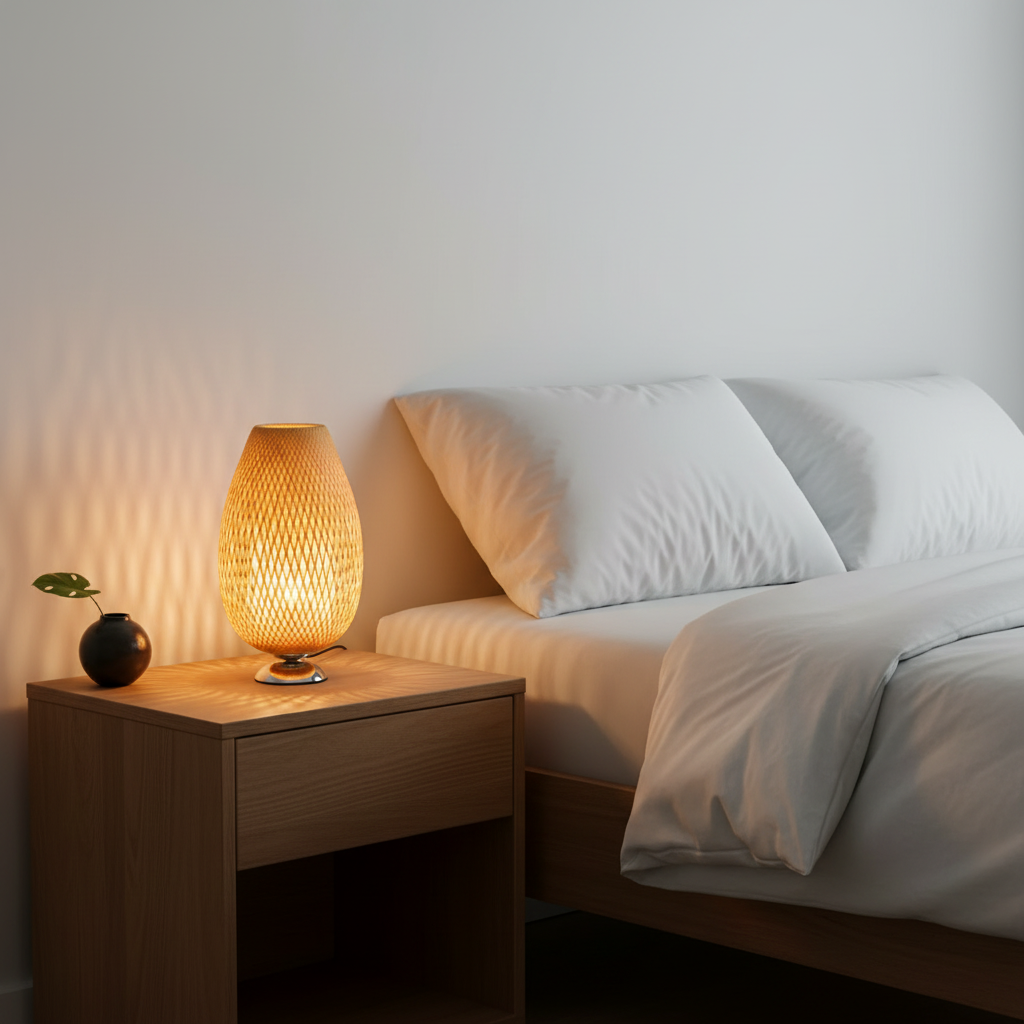 Vintage Bamboo Table Lamp | Rustic Bedside and Desk Lighting