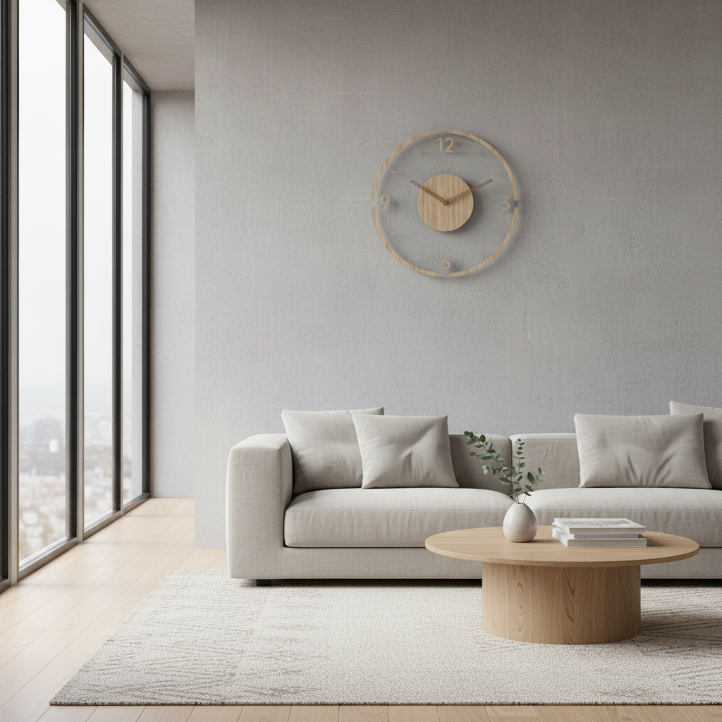 Clocky Silent Wall Clock | Modern Wall Clock Decor 35 cm Natural Wood