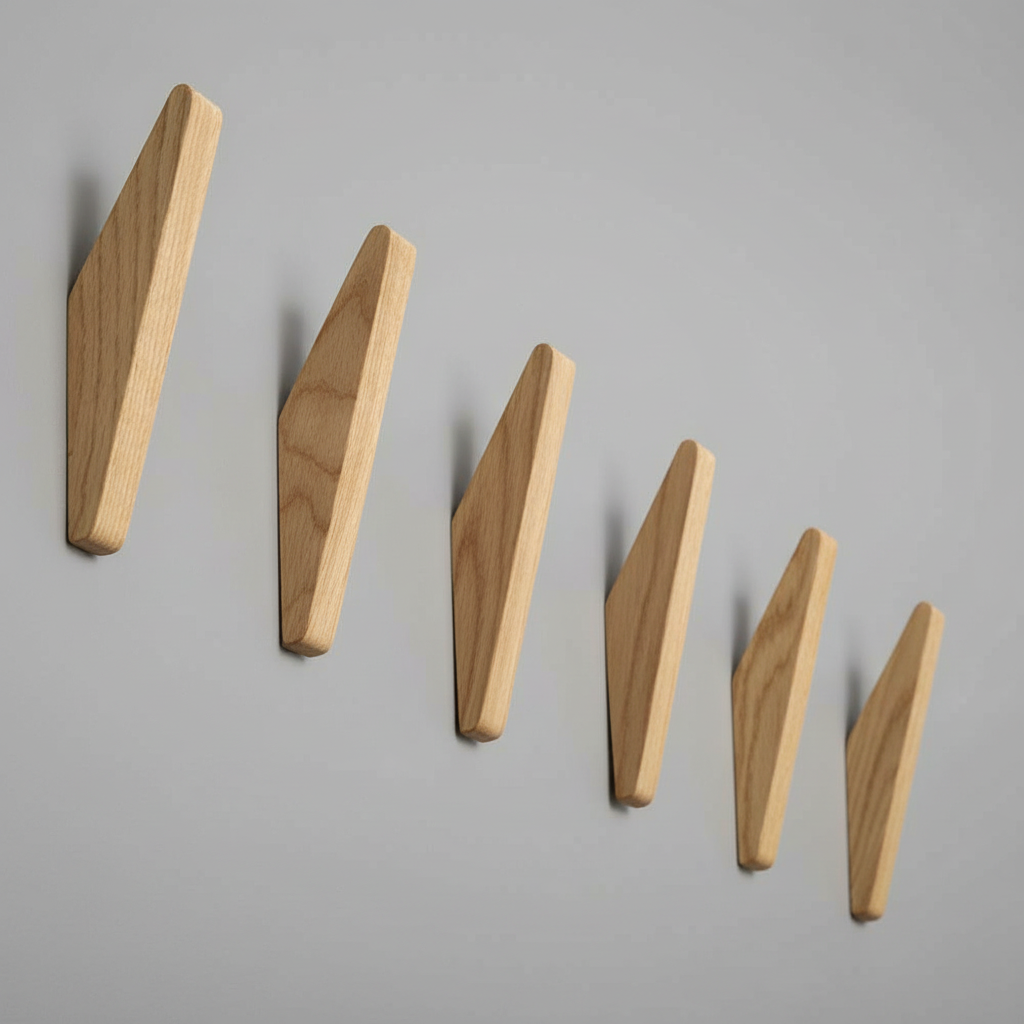ElmHooks | Set of 6 Minimalist Wooden Coat Hooks for Wall