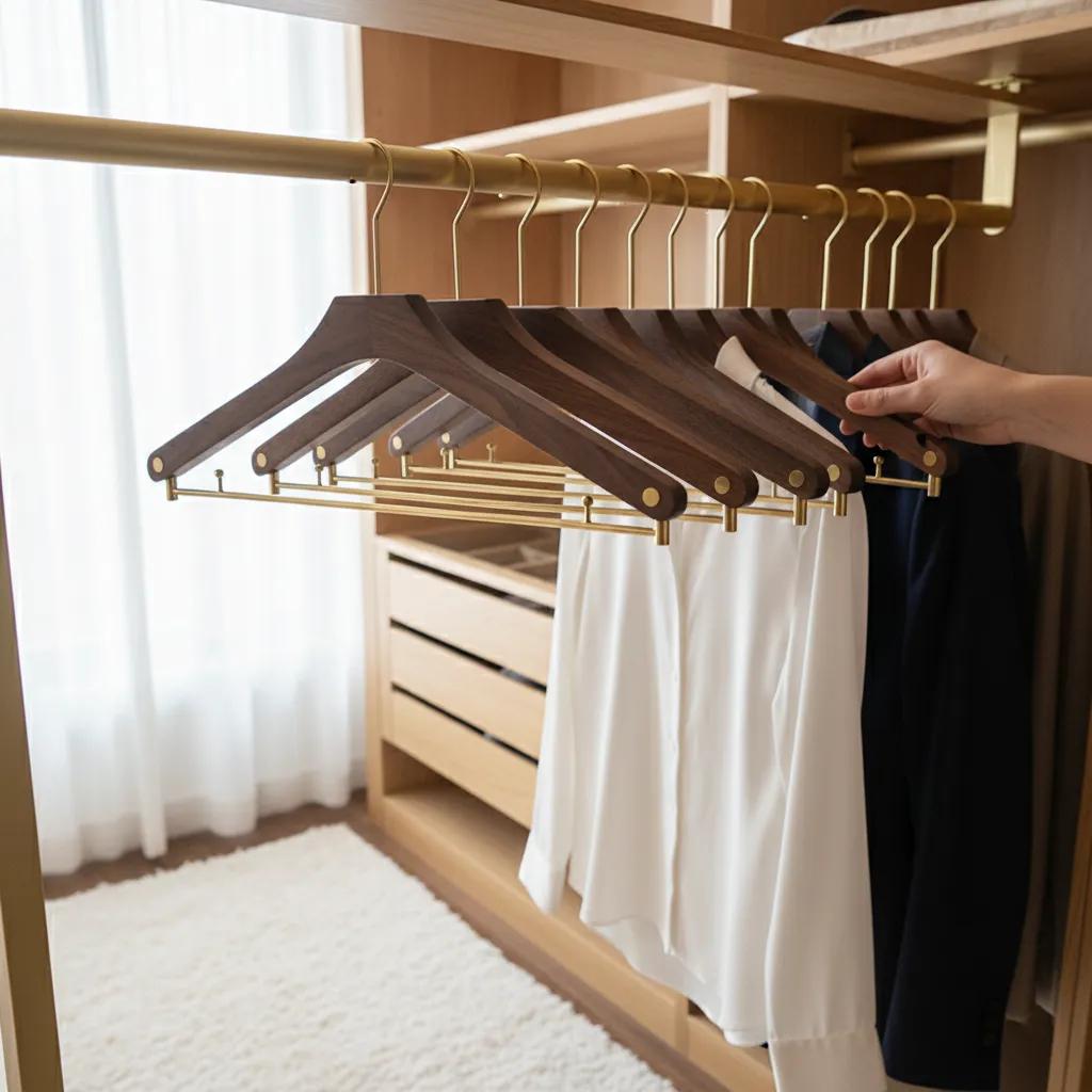 Wooden Clothes Hanger – Luxurious Black Walnut Design for Elegant Wardrobe Organization 3