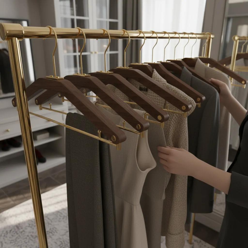 Wooden Clothes Hanger – Luxurious Black Walnut Design for Elegant Wardrobe Organization 5