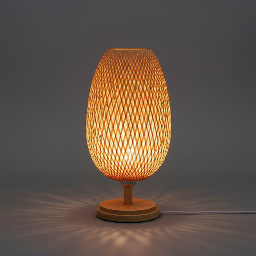 Vintage Bamboo Table Lamp | Rustic Bedside and Desk Lighting