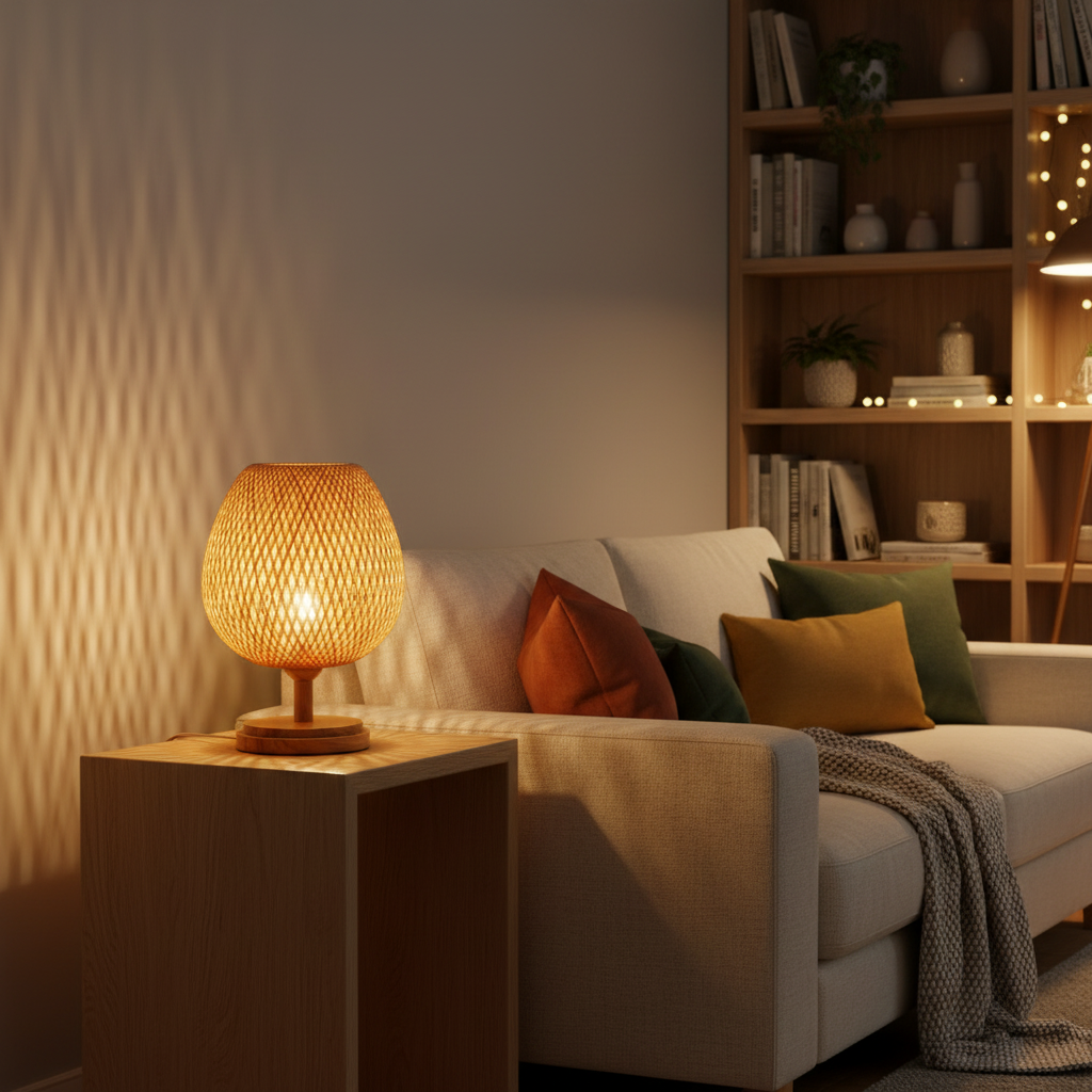 Vintage Bamboo Table Lamp | Rustic Bedside and Desk Lighting