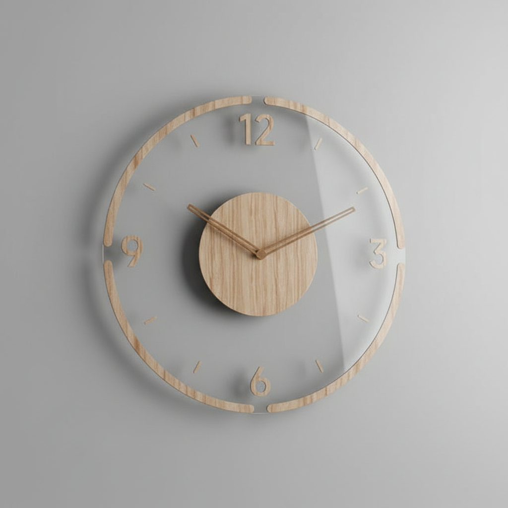 Clocky Silent Wall Clock | Modern Wall Clock Decor 35 cm Natural Wood