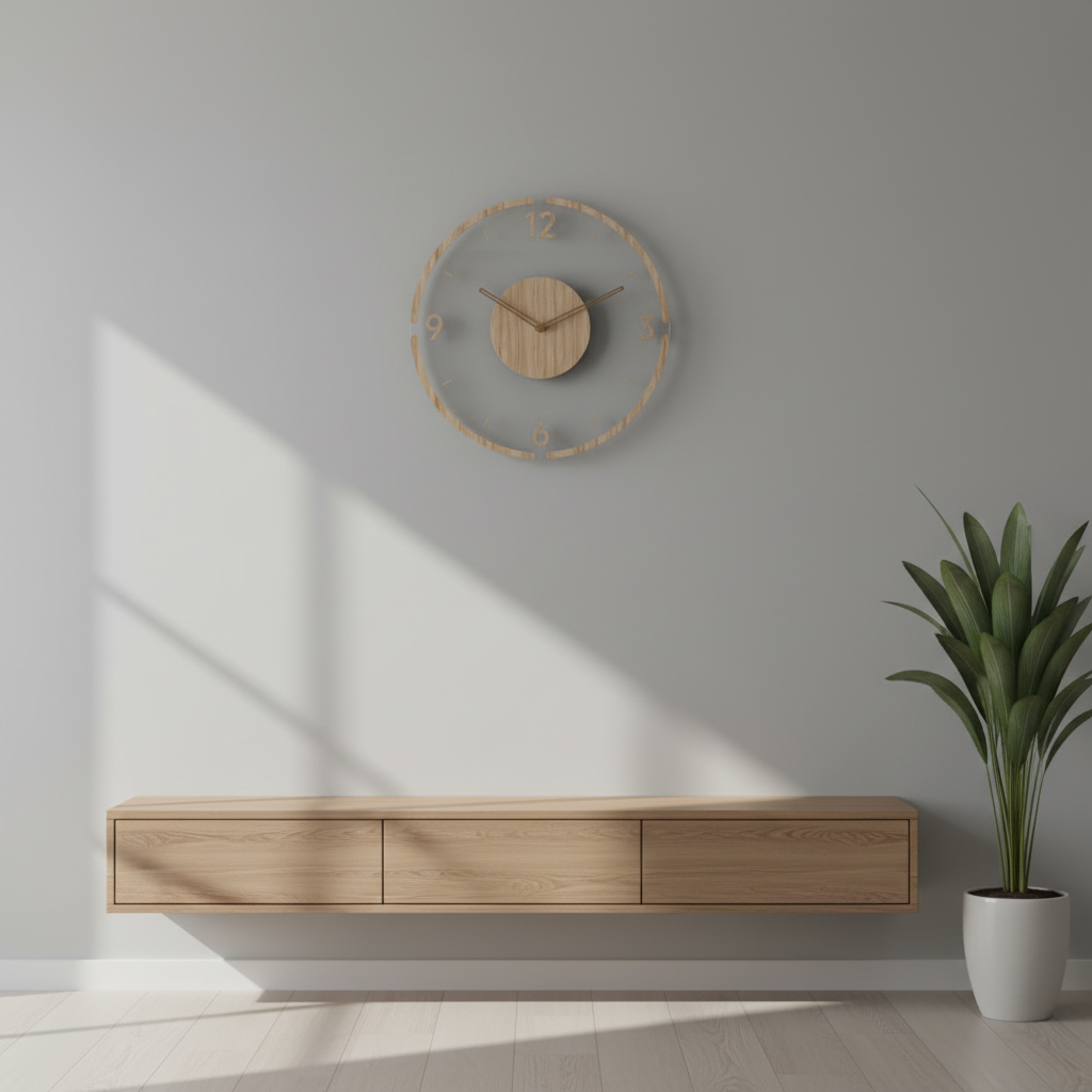 Clocky Silent Wall Clock | Modern Wall Clock Decor 35 cm Natural Wood