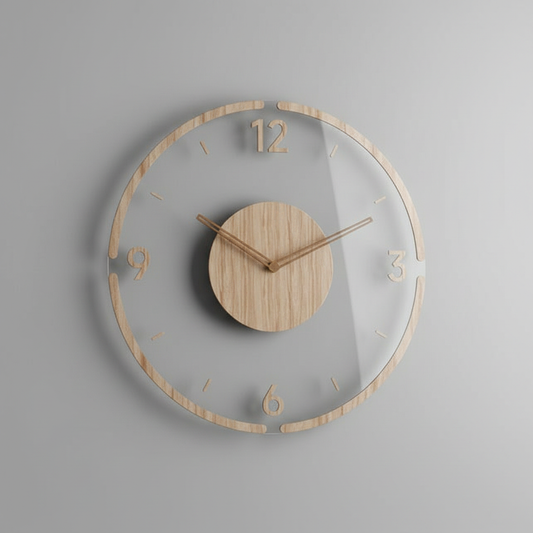 Clocky Silent Wall Clock | Modern Wall Clock Decor 35 cm Natural Wood