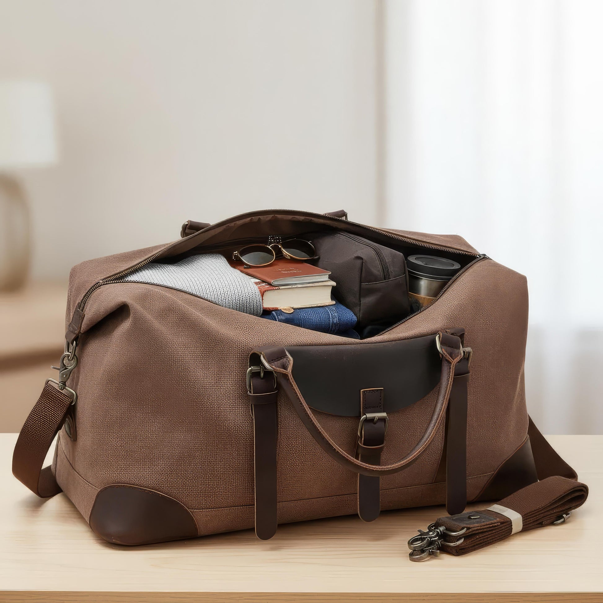 Stylish Men's Duffle Bag – Spacious Canvas Design with Leather Accents for Comfortable Travel