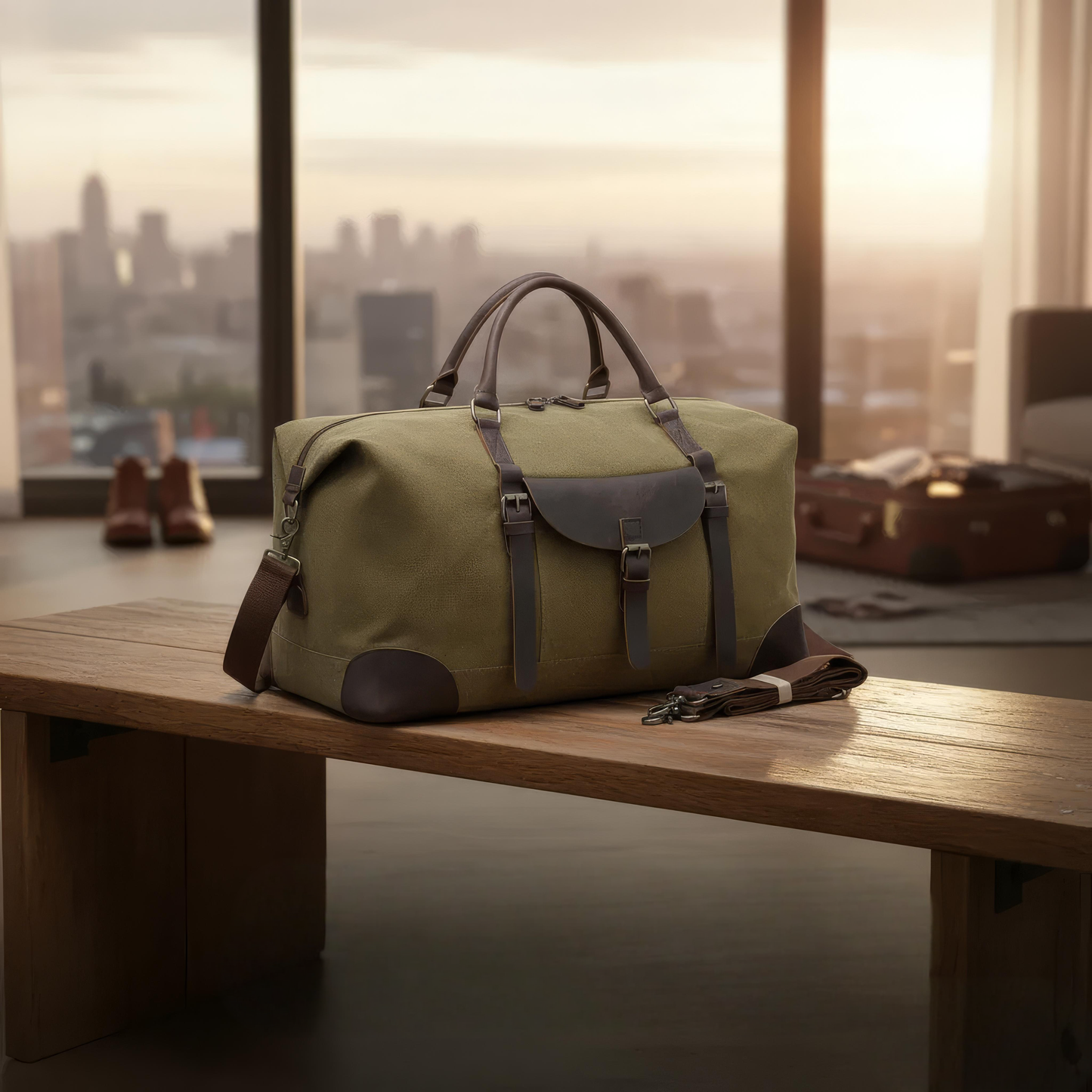 Stylish Men's Duffle Bag – Spacious Canvas Design with Leather Accents for Comfortable Travel