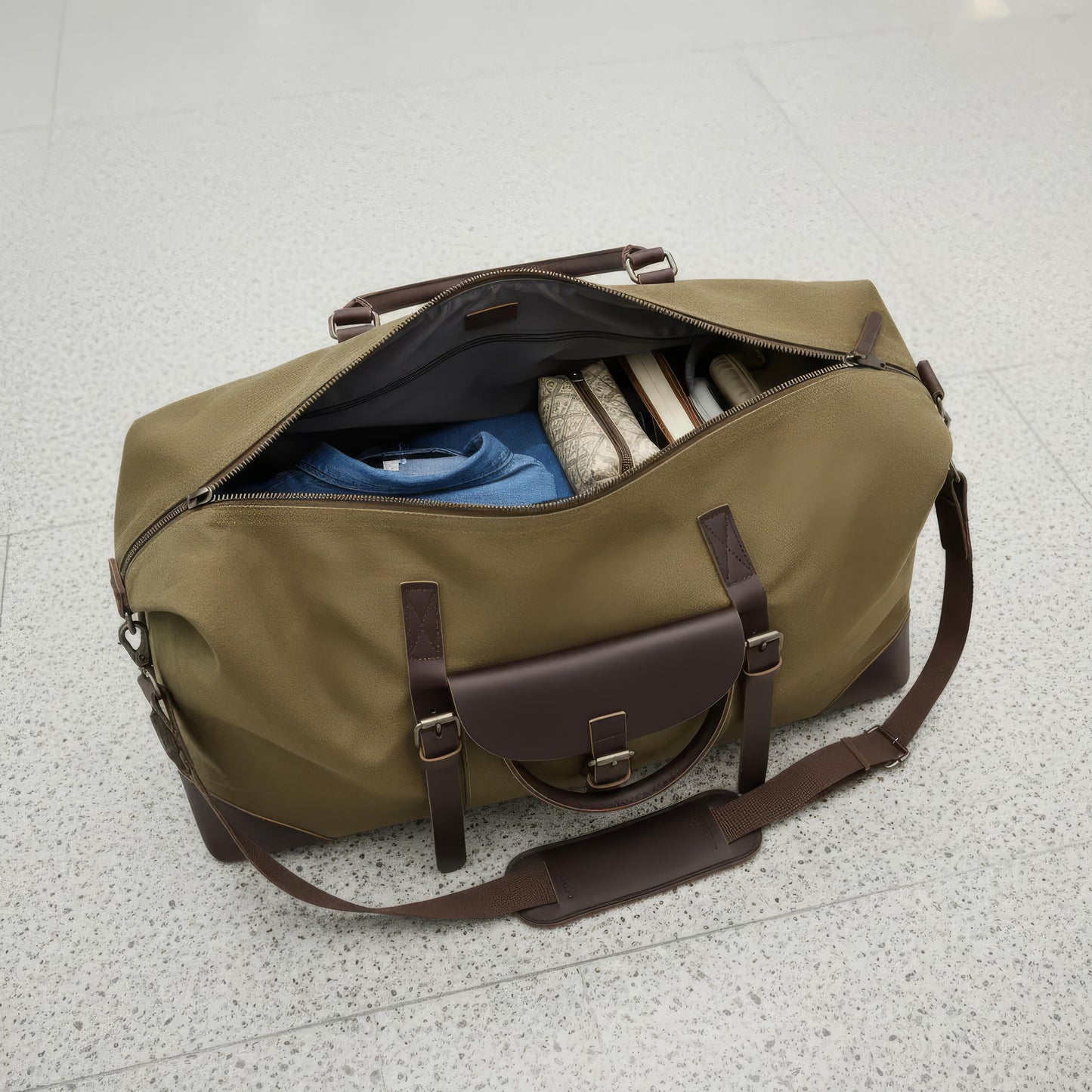 Stylish Men's Duffle Bag – Spacious Canvas Design with Leather Accents for Comfortable Travel